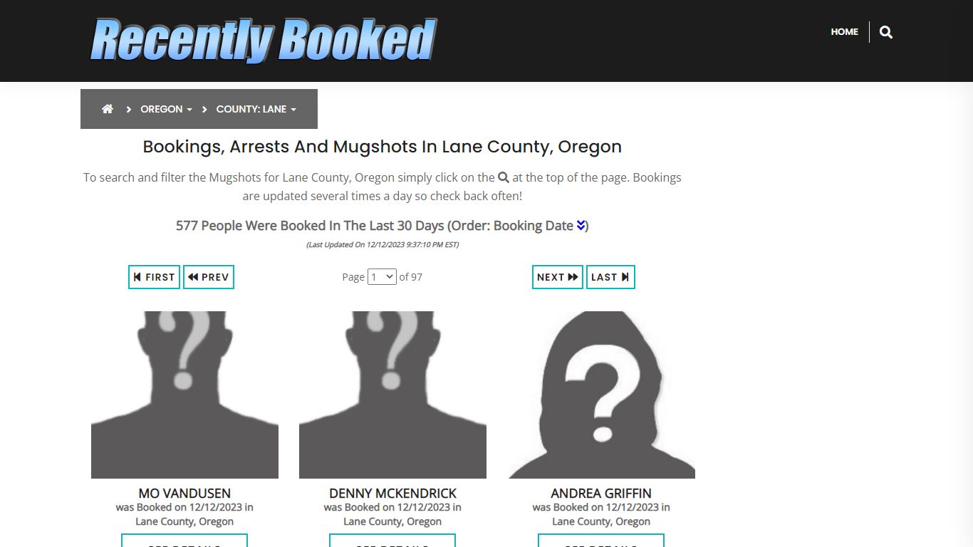 Recent bookings, Arrests, Mugshots in Lane County, Oregon - Recently Booked